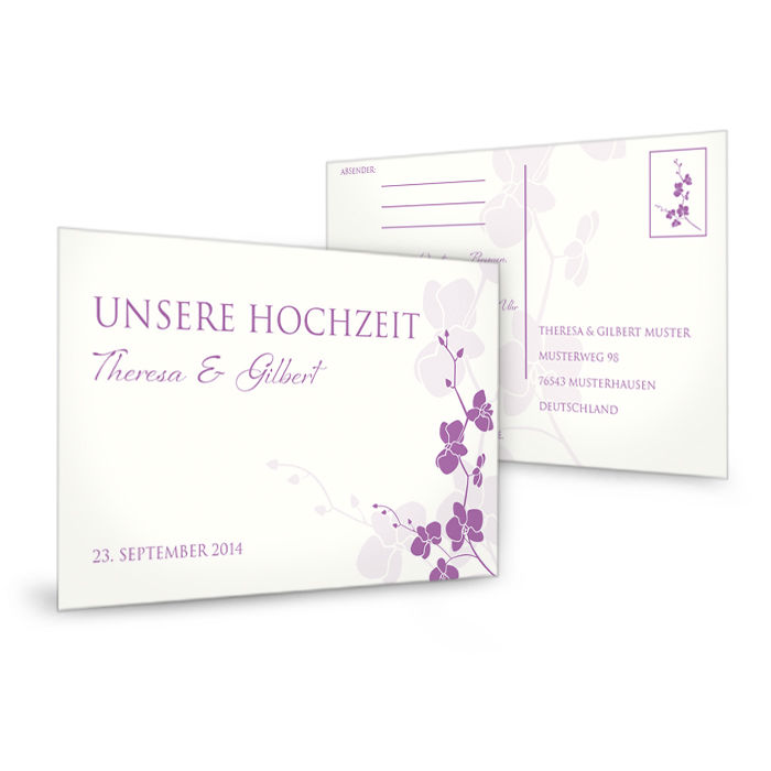 Antwortkarte zur Hochzeitseinladung im floralen lila Design