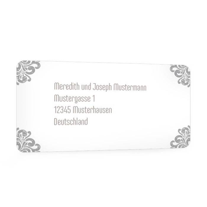 Adressaufkleber für Briefe mit barockem Ornament in Grau
