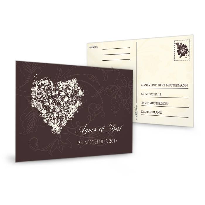 Antwortkarte zur Hochzeitseinladung mit floralem Herz