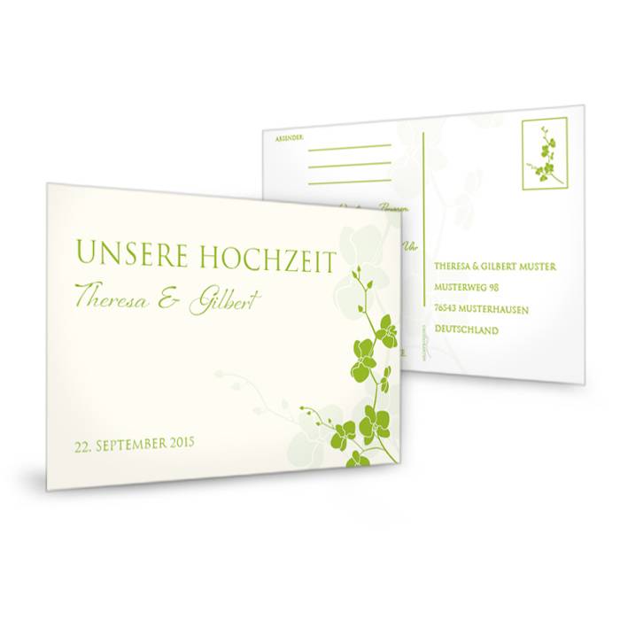 Antwortkarte zur floralen Hochzeitseinladung in Grün
