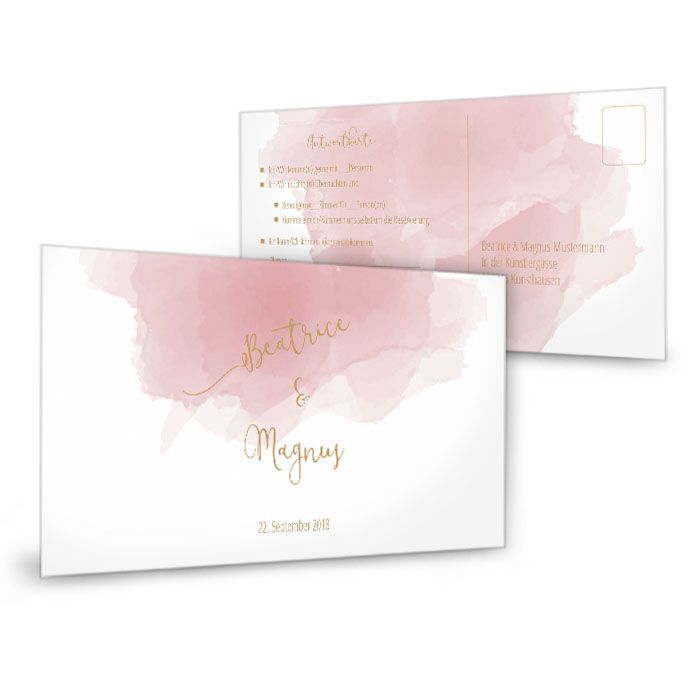Moderne Antwortkarte zur Hochzeit mit rosa Aquarelldesign
