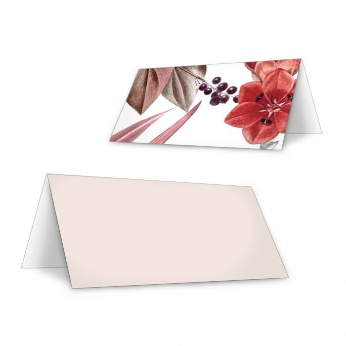 Ausgefallene Tischkarte für die Hochzeitstafel mit modernem Blumendesign zum Beschriften
