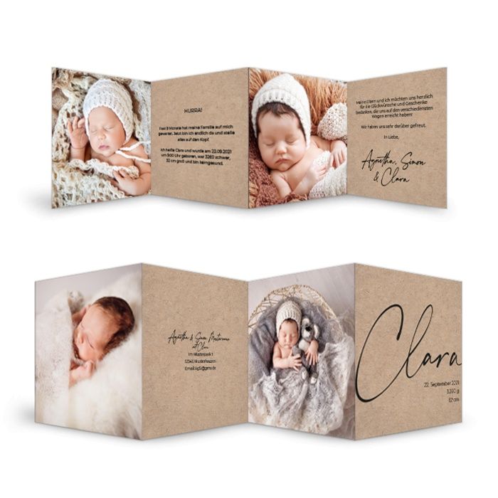 Babykarte in Kraftpapieroptik mit vielen Fotos
