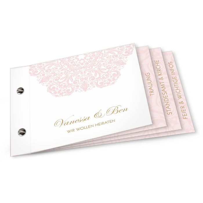 Barocke Einladung zur Hochzeit als Booklet in rosa