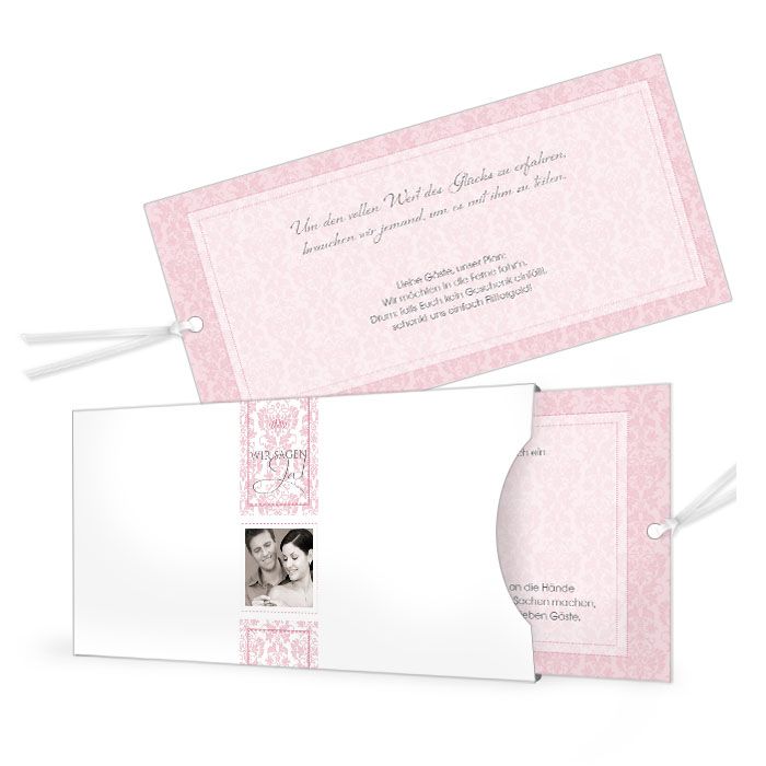 Hochzeitseinladung mit Ornamenten als Einsteckkarte in Rosa