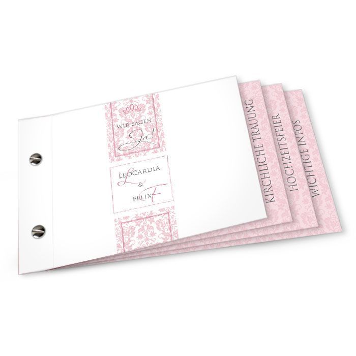 Hochzeitseinladung mit Ornamenten als Booklet in Rosa
