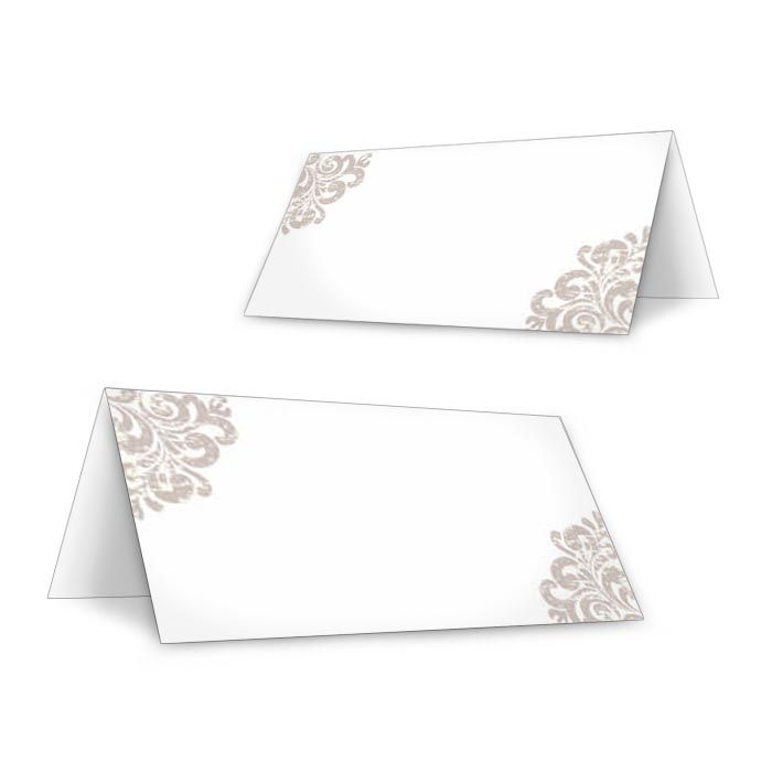 Barocke Tischkarte zur Hochzeit in Taupe und Weiß