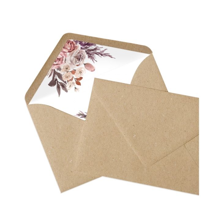 Bedrucktes Briefumschlaginlay mit Trockenblumen in Rosa - Kraftpapier