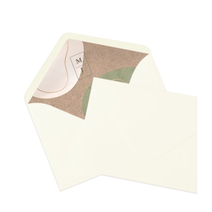 Bedrucktes Briefumschlagsinnenfutter in Kraftpapieroptik mit modernen Greenery Shapes - Ivory