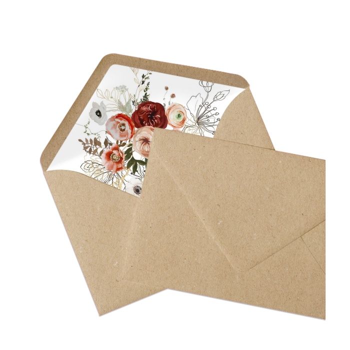 Bedrucktes Briefumschlagsinnenfutter mit roten Aquarellblumen - Kraftpapier