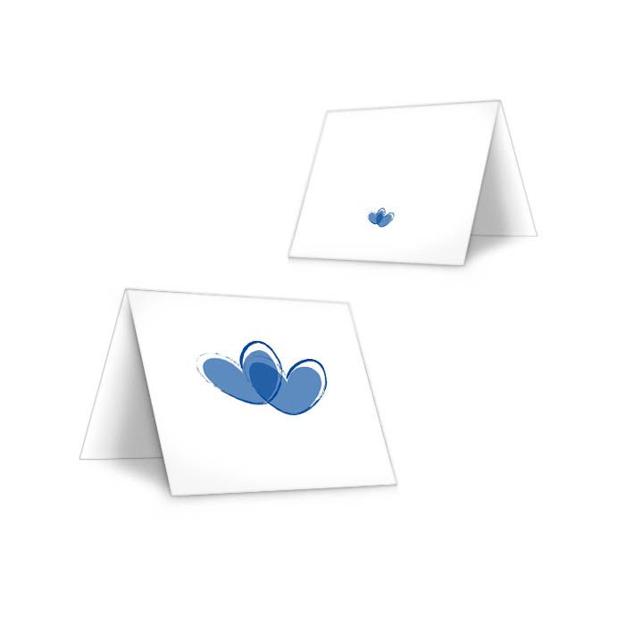 Moderne Tischkarten zur Hochzeit mit Herzen in Blau