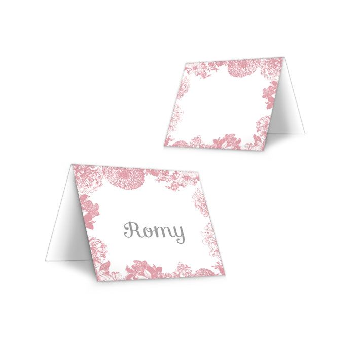Personalisierbare florale Tischkarte zur Hochzeit in Rosa