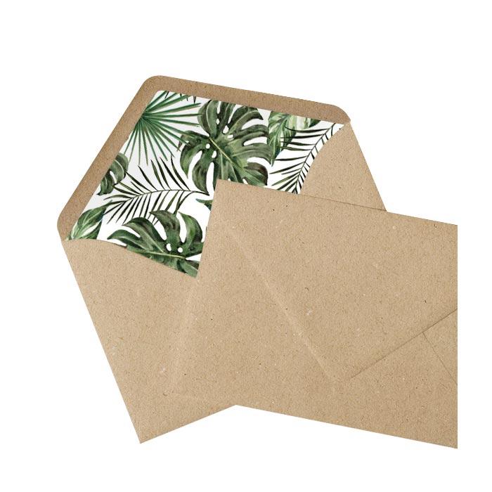 Briefumschlag Innenfutter bedruckt mit Greenery Leaves - Kraftpapier
