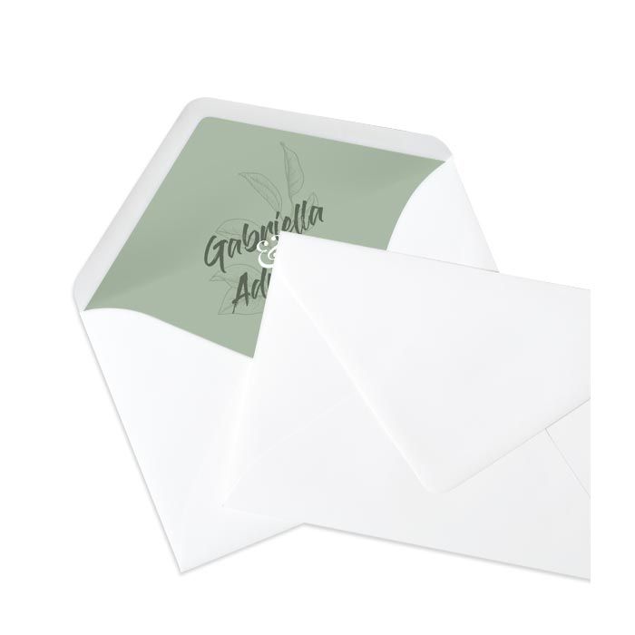 Weißer Briefumschlag mit Brushschrift in Stonegreen
