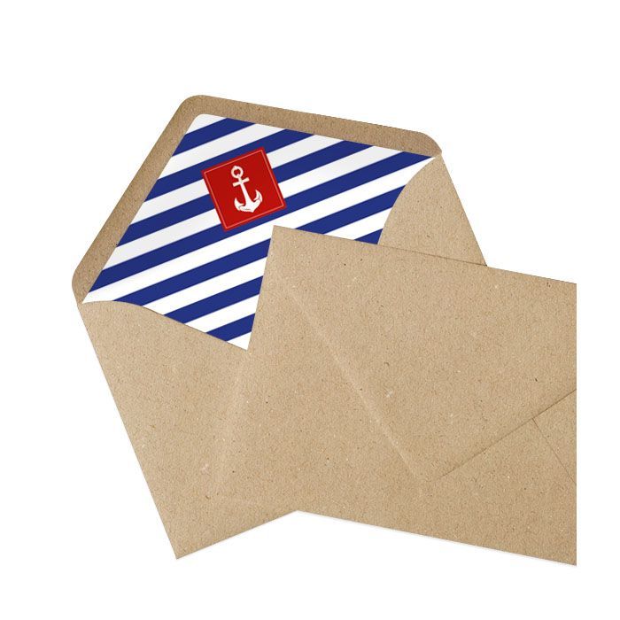 Kraftpapier Briefumschlag mit maritim bedrucktem Inlay