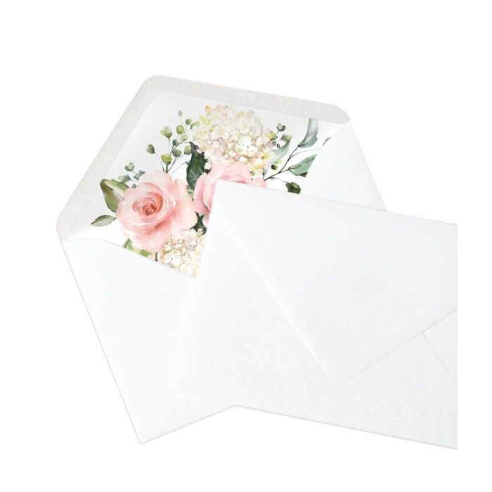Briefumschlag Perlmutt mit bedrucktem Inlay und Aquarellblumen