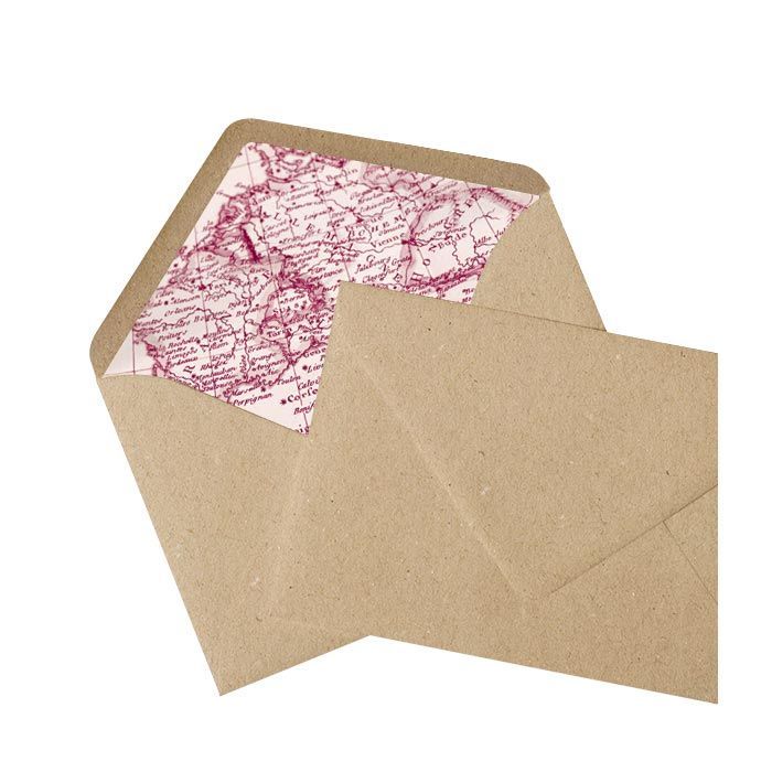 Kraftpapier Briefumschlag mit bedrucktem Inlay für Reiseverliebte