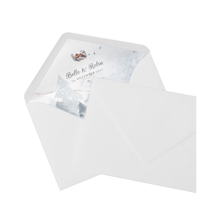 Briefumschlagsinlay für die Winterhochzeit mit Aquarelldesign für alle Karten im Format 17