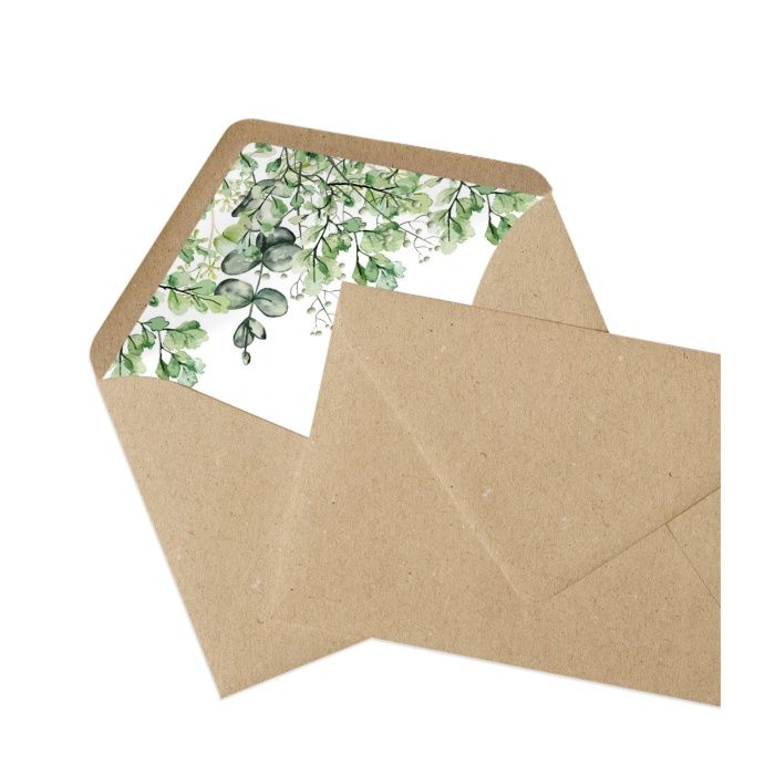 Briefumschlagsinlay für die Hochzeitspost im greenery Style - Kraftpapier