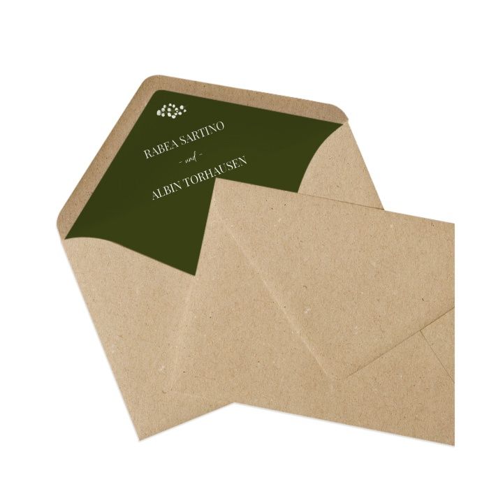 Briefumschlagsinlay für die Hochzeitspost in Dunkelgrün mit Schleierkraut - Kraftpapier