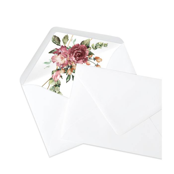 Briefumschlagsinlay mit Aquarellrosen in Bordeaux - Weiß