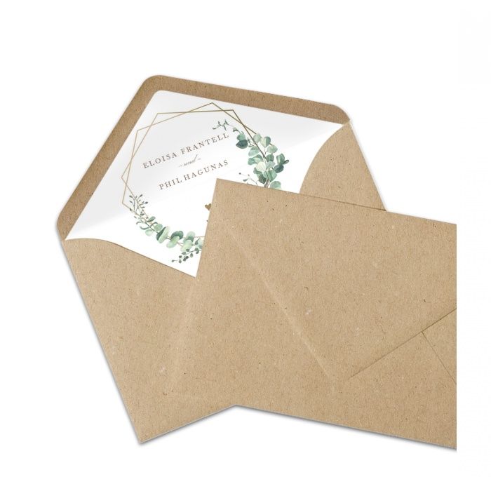 Briefumschlagsinlay mit Geometrierahmen und Eukalyptuskranz - Kraftpapier