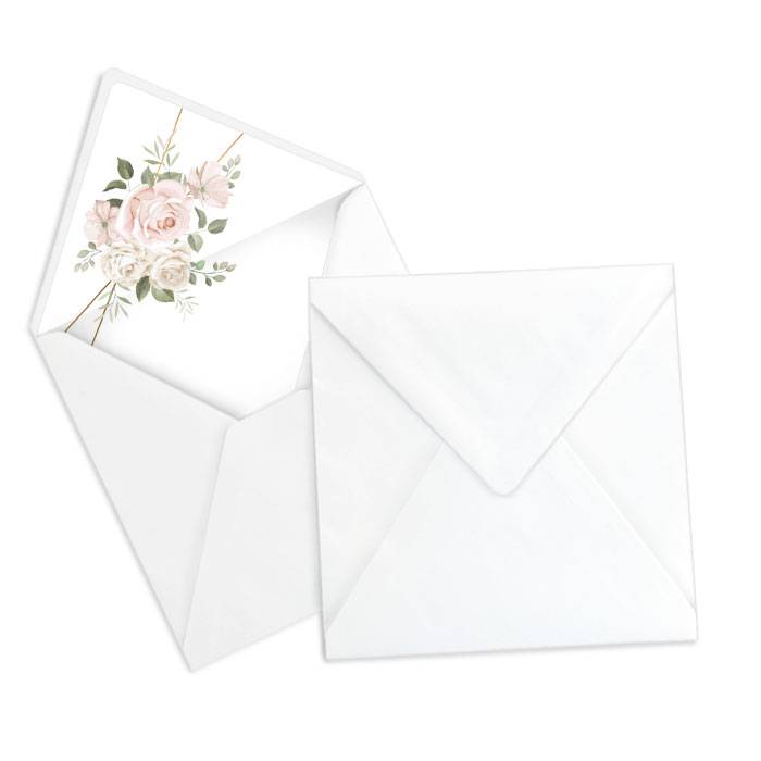 Briefumschlagsinlay mit Aquarellrosen in Rosa - Weiß