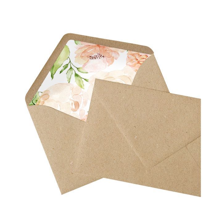 Briefumschlagsinlay mit Blush Aquarellrosen - Kraftpapier