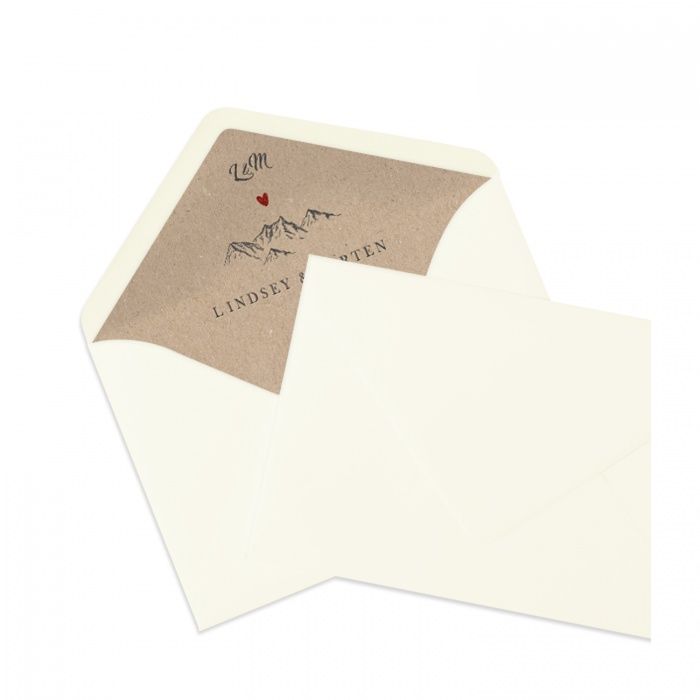 Briefumschlagsinnenfutter in Kraftpapieroptik mit Bergmotiv und Herz - Ivory
