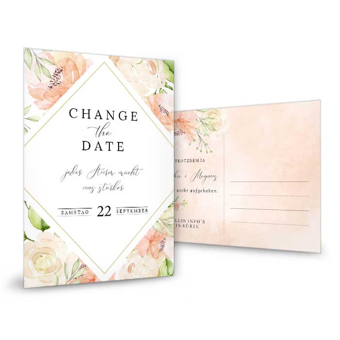Change the Date Karte mit Aquarellblumen in Blush