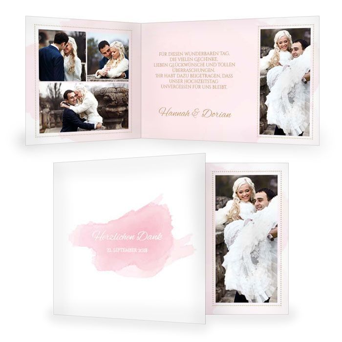 Romantische Danksagung zur Hochzeit im rosa Aquarell Design