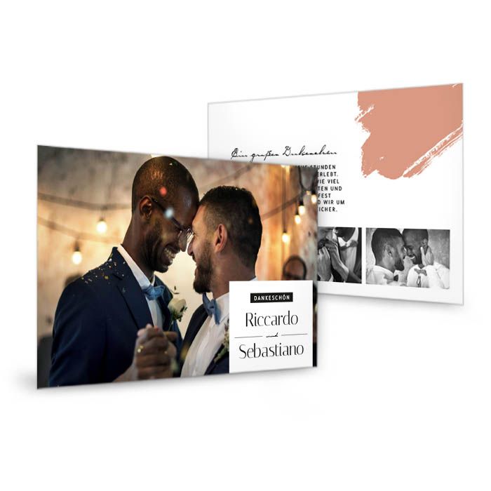 Minimalistische Hochzeitsdanksagung als Postkarte mit Brush