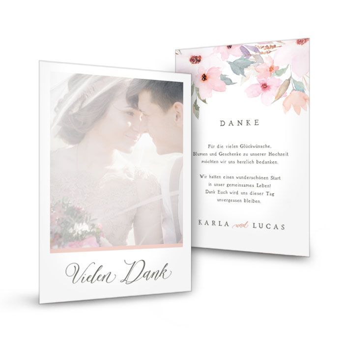 Hochzeitsdanksagung mit Vintage Blütendesign in zartem Rosé