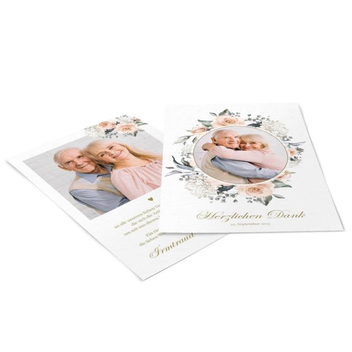 Danksagungskarte zur Goldenen Hochzeit mit Fotos und Rosen
