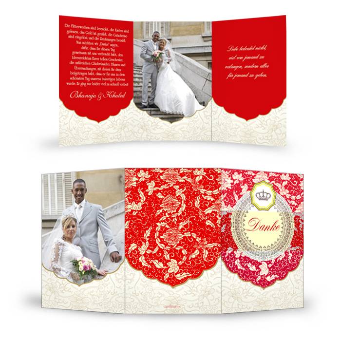 Orientalische Danksagung zur Hochzeit in Rot und Beige
