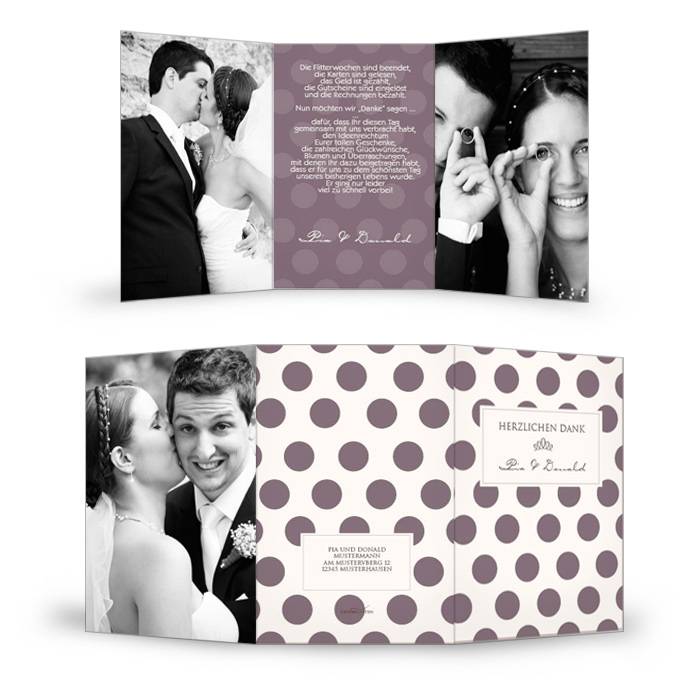 Danksagungskarte zur Hochzeit im Lila Polka Dot Design