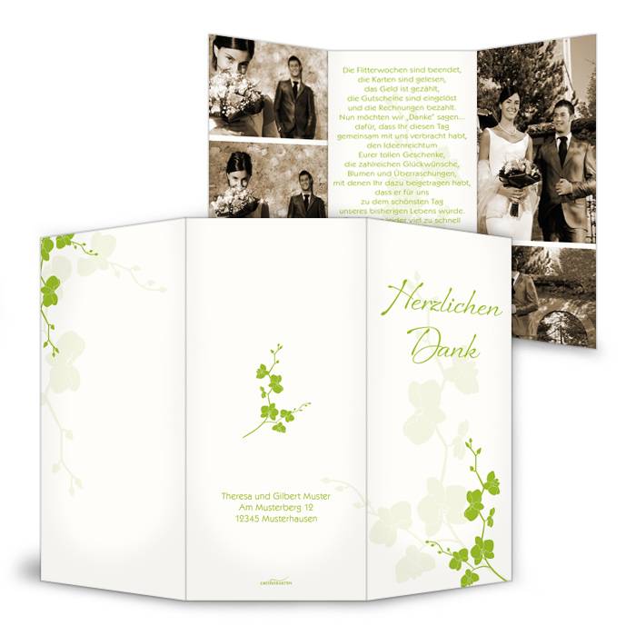Danksagung zur Hochzeit mit floralem Muster in Grün