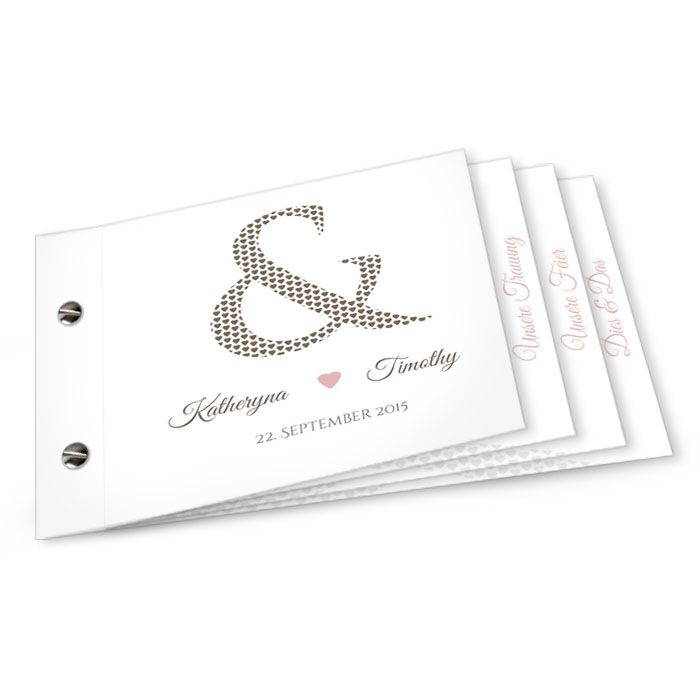 Hochzeitseinladung mit &-Zeichen und rosa Herz als Booklet