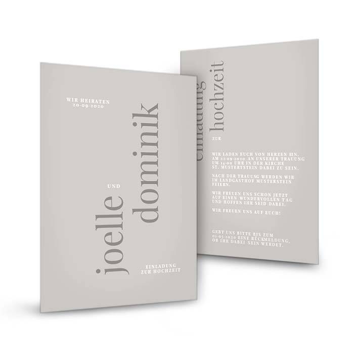Hochzeitseinladung als Postkarte im modernen Design in Taupe