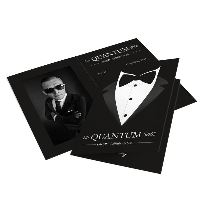 Einladung zum Geburtstag im 007 James Bond Stil mit Smoking - online selbst gestalten