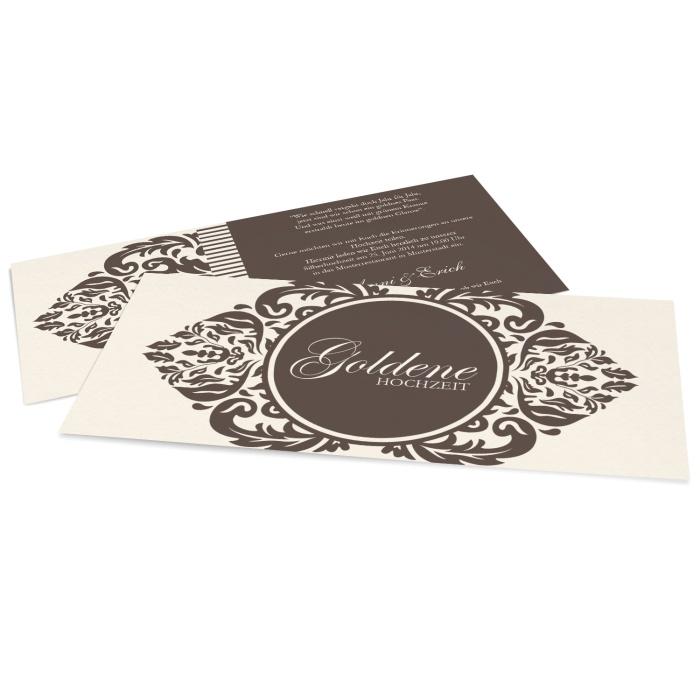 Einladungskarte zur Goldenen Hochzeit mit barockem Ornament