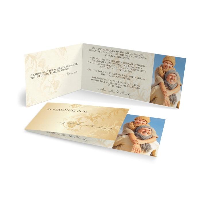 Einladungskarte zur Goldenen Hochzeit in Gold und Creme mit Foto