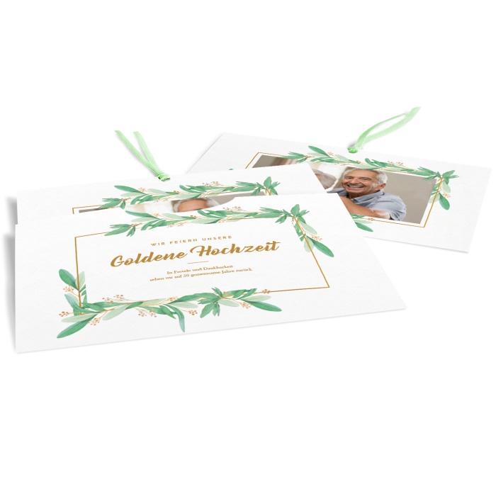 Einladung zur Goldenen Hochzeit als Einsteckkarte im Greenery Stil