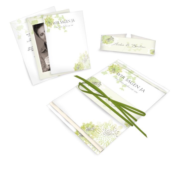 Einladung zur Hochzeit im eleganten Blumendesign in Grün
