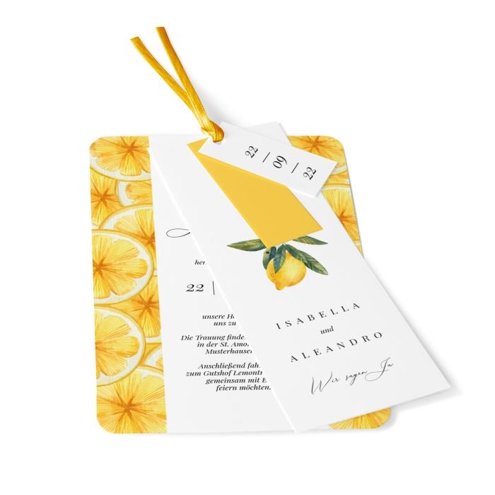 Einladung zur Hochzeit als Kartenset mit Zitronen Design