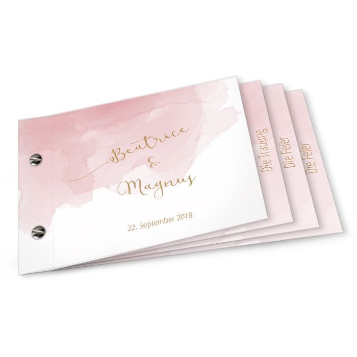 Einladung zur Hochzeit im rosa Aquarelldesign als Booklet