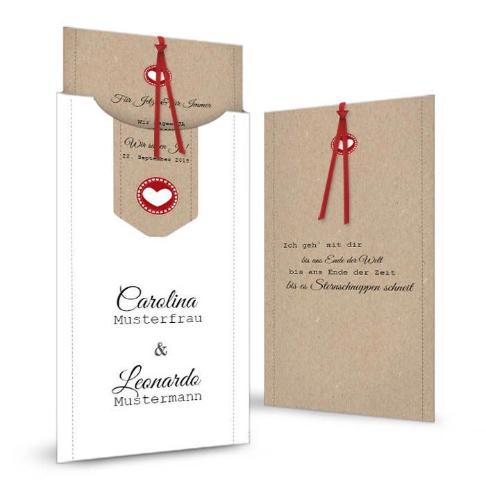 Einladung zur Hochzeit im Kraftpapier-Stil mit Herz