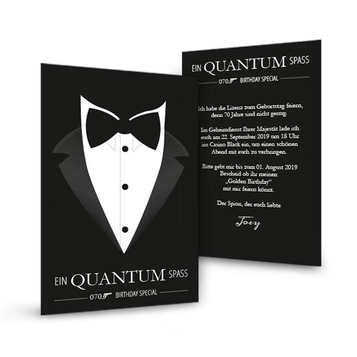Einladungskarte zum 70. Geburtstag im James Bond Stil