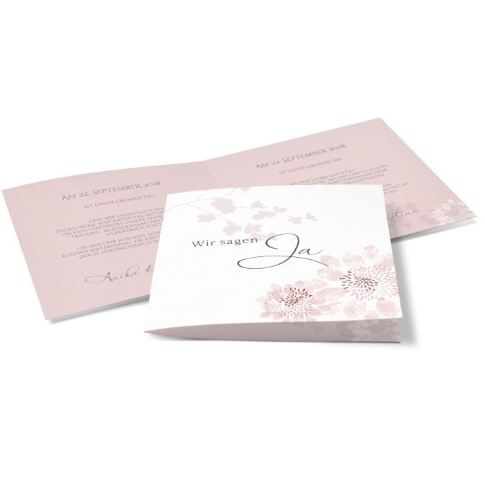 Romantische Einladung zur Hochzeit mit rosa Blüten