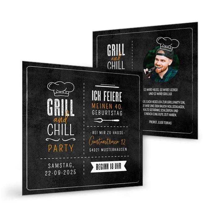 Einladungskarte zum Geburtstag zur Grillparty - Grill and chill